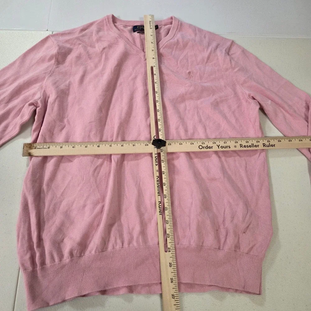 Polo Ralph Lauren Pink Pima Cotton V-Neck Sweater Mens XL Long Sleeve Pony Logo